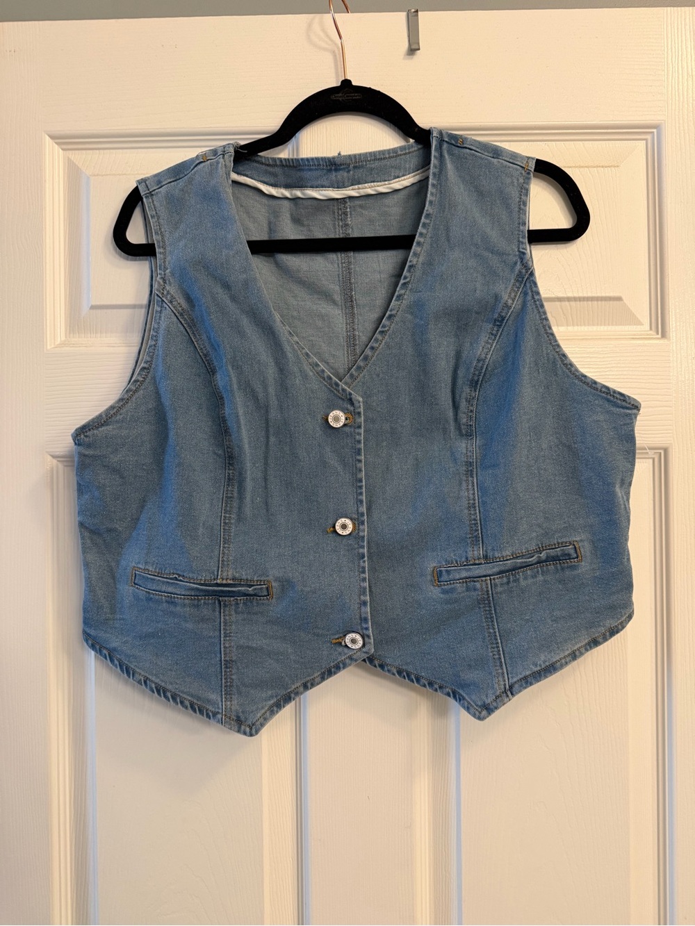 Classic Light Blue Denim Vest - Women's Casual Layering